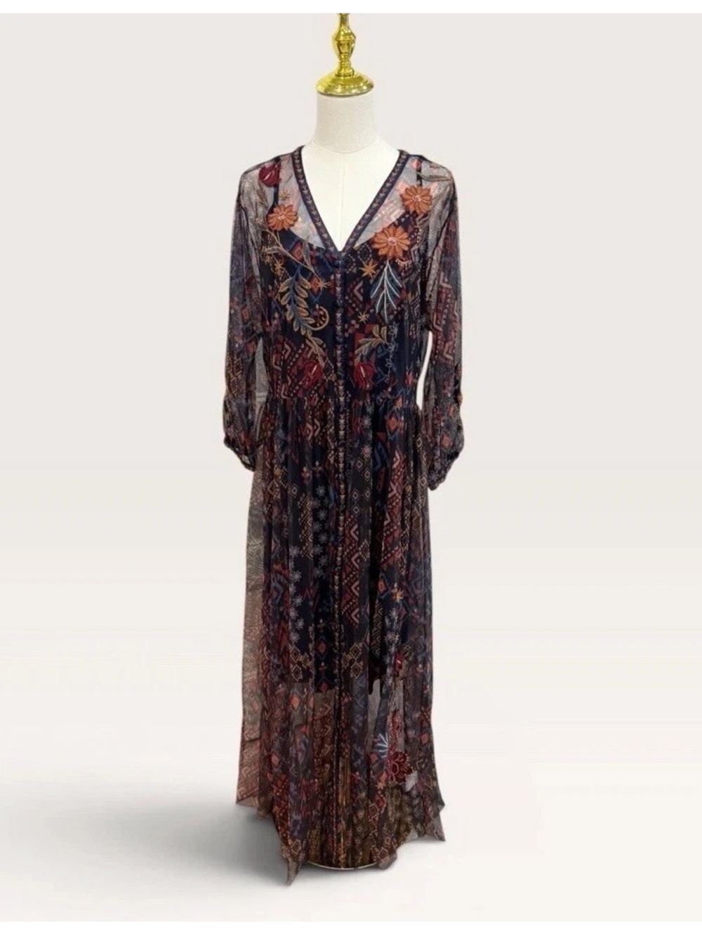 Johnny Was Theia Mesh Maxi Slip Dress-Monika Embroidered Button Down NWT $398
